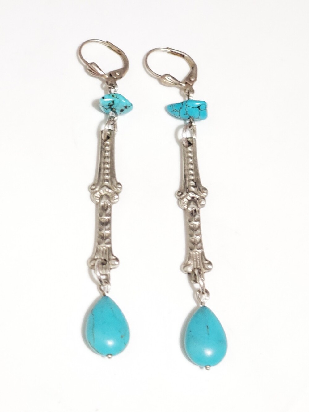 Vtg. Holland Turquoise Teardrop Dangle Earrings